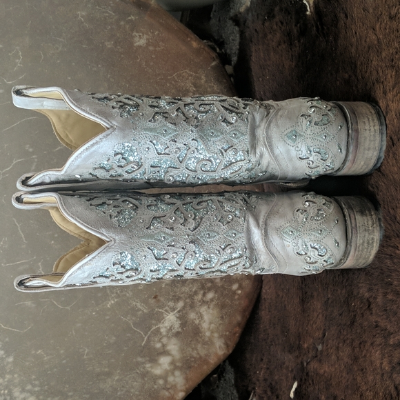 CORRAL A3435 Green Glitter Inlay & Crystals Square Toe Wedding cowgirl boots 7.5 - Picture 4 of 16